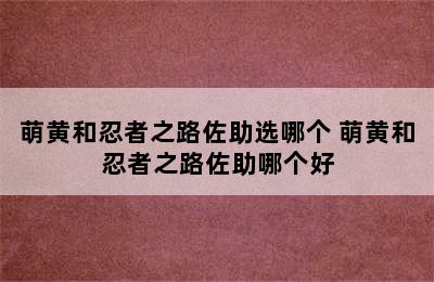 萌黄和忍者之路佐助选哪个 萌黄和忍者之路佐助哪个好